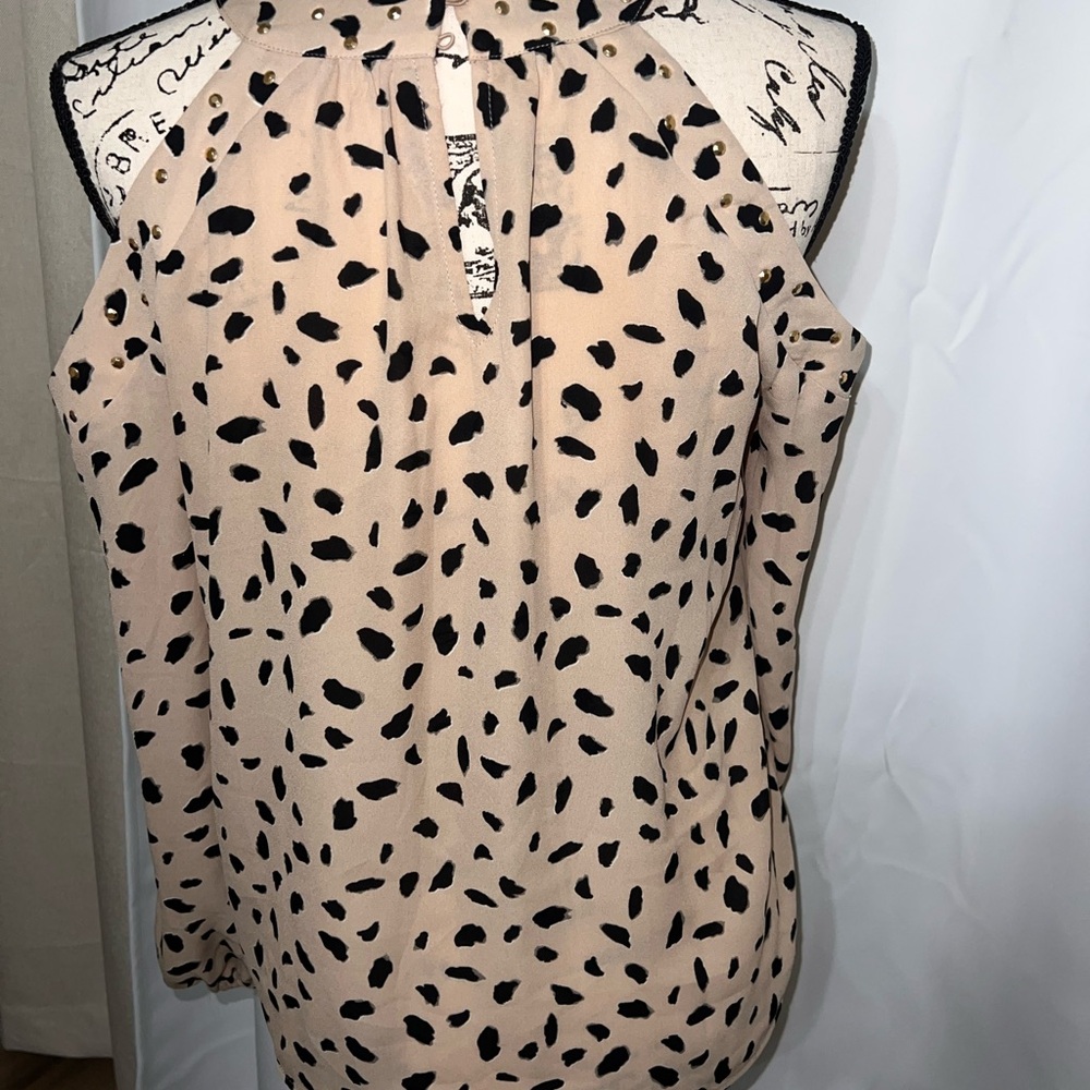 INC International Concepts Black Spotted Beige Blouse